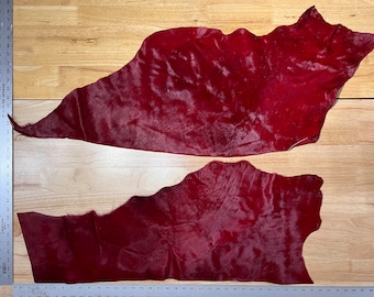 Large Red Scrap Salvaged Hair on Hide Leather (multiple sizes available)