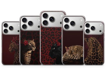 Burgundy Cheetah-telefoonhoesje met dierenprint hoes voor iPhone 17 Pro Max, 16e, 15, 14, 13 en Samsung S26 Ultra, S25 FE, A57, A56, Pixel 10, 9A