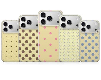 Geel polkadot telefoonhoesje Cute Girly Cover voor iPhone 17 Pro Max, 16e, 15, 14, 13 en Samsung S26 Ultra, S25 FE, A57, A56, Pixel 10, 9A