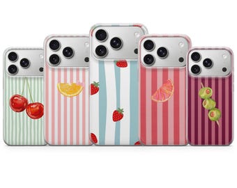 Fruit Retro Striped Phone Case Cute Summer Cover for iPhone 17 Pro Max, 16e, 15, 14, 13 & Samsung S26 Ultra, S25 FE, A57, A56, Pixel 10, 9A