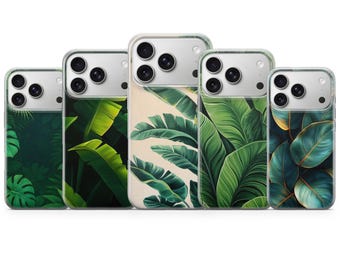 Tropical Leaves telefoonhoesje Jungle Leaf Cover voor iPhone 17 Pro Max, 16e, 15, 14, 13 en Samsung S26 Ultra, S25 FE, A57, A56, Pixel 10, 9A