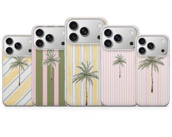 Summer Palm Phone Case Stripped Cover voor iPhone 17 Pro Max, 16e, 15, 14, 13 en Samsung S26 Ultra, S25 FE, A57, A56, Pixel 10, 9A
