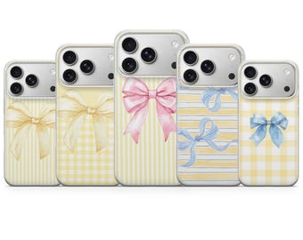 Botergeel telefoonhoesje met strik en lint voor iPhone 17 Pro Max, 16e, 15, 14, 13 en Samsung S26 Ultra, S25 FE, A57, A56, Pixel 10, 9A