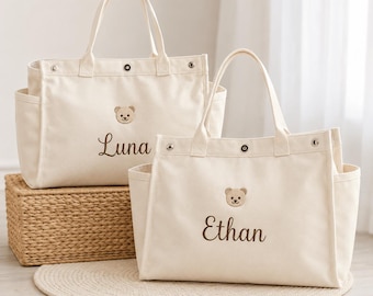 Personalized Embroidered Diaper Caddy Tote Bag, Custom Embroidered Baby Storage Bag, Nursery Decor, New Mom Baby Shower Gift