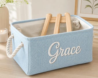 Cestino portaoggetti personalizzato ricamato, contenitore in tessuto personalizzato con nome, cestino per giocattoli per la cameretta, regalo per baby shower, decorazione per la cameretta dei bambini.
