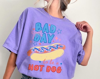 Bad Day To Be A Hot Dog Shirt, Funny 4th of July Tee, Vintage Patriotic Hotdog Shirt, Retro USA BBQ Shirt, Aesthetic Comfort Colors Shirt