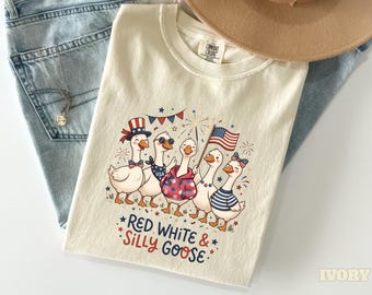 Red White and Silly Goose Shirt, Funny 4th of July Tee, Vintage Patriotic Goose Shirt, Retro USA Party Tee, Aesthetic Comfort Colors Shirt