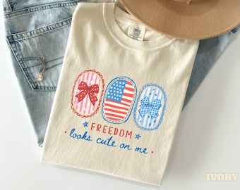 Freedom Looks Cute On Me Shirt, 4th of July Tee, Patriotic Day Shirt, Retro USA Flag Tee, Cute Memorial Day Shirt, Comfort Colors Shirt