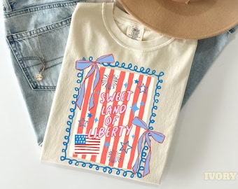 Sweet Land of Liberty Shirt, Retro Patriotic Tee, 4th of July Shirt, Coquette USA Flag Tee, Aesthetic America Shirt, Comfort Colors Shirt