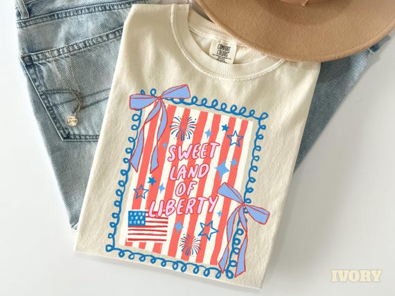 Sweet Land of Liberty Shirt, Retro Patriotic Tee, 4th of July Shirt, Coquette USA Flag Tee, Aesthetic America Shirt, Comfort Colors Shirt