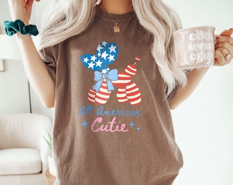 All American Cutie Shirt, Patriotic Balloon Dog Tee, 4th of July Shirt, Retro USA Puppy Tee, Patriotic Mom Shirt, Comfort Colors Shirt