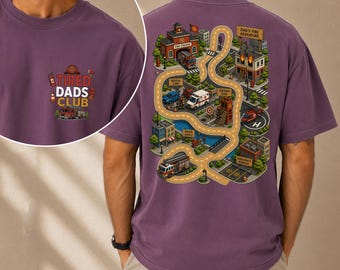 Tired Dads Club Shirt, Dad's Fire Adventure Car Track Tee, Comfort Colors Father's Day Gift, Fireman Road Map Back Shirt, New Dad Play Shirt