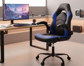 Ergonomic PU Leather Racing Gaming Chair: Adjustable Office Desk Computer Seat