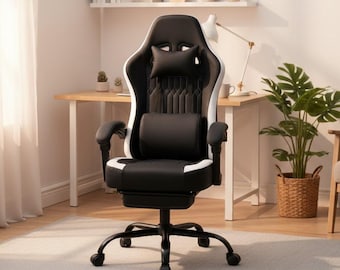 Ergonomic Gaming Chair: Adjustable Height, Reclining, Lumbar Support, Footrest