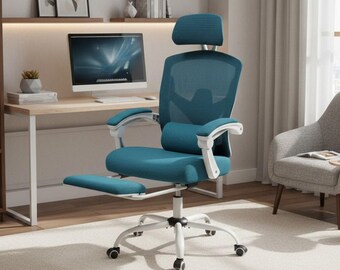 Ergonomic Reclining Mesh Office Chair High Back Gaming Chair With Footrest Lumbar Support Swivel Rolling Computer Chair