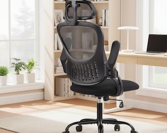 Ergonomic Mesh Office Chair With Headrest Flip Up Arms Adjustable Desk Chair Lumbar Support Swivel Rolling Computer Chair