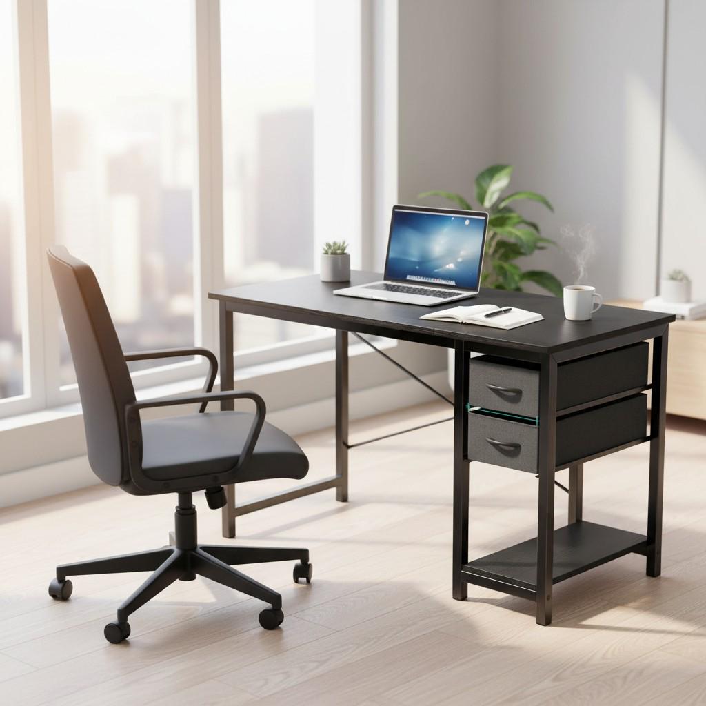 47 Inch Modern Computer Desk With Drawers, Storage Shelf, Study Work ...