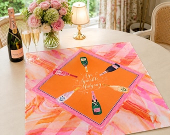 Summer Party Mahjong Mat 31.5×31.5″ – Colorful Handmade Game Board – Sip, Sparkle, Mahjong for Game Night & Summer Gatherings