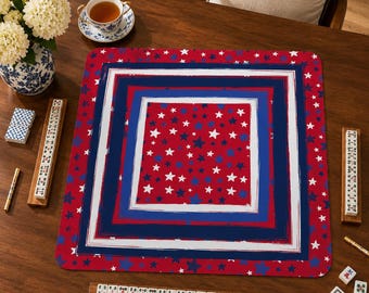American Mahjong Mat, Patriotic USA Mahjong Table Mat, Red White Blue Star Game Night Decor, 4th of July Mahjong Gift