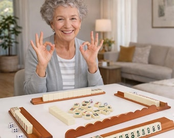 Wooden Mahjong Racks Set of 4 with Magnetic Pushers, Solid Wood Mahjong Accessories, Mahjong Tile Holders for Game Night, Gift for Beginners