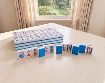 Blue Mahjong Tiles Set 166 Pieces, American Mahjong Tiles, Premium Melamine Mahjong Set, Classic Game Night Set, Mahjong Tiles Only,