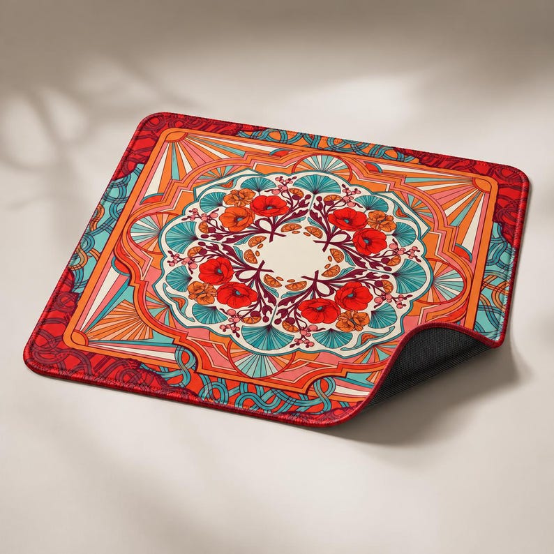 Retro Mahjong Mat, Art Nouveau Floral Mahjong Table Mat, Colorful ...
