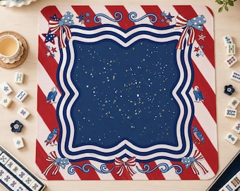 American Mahjong Mat, Patriotic USA Mahjong Table Mat, Red White Blue 4th of July Game Night Decor, Mahjong Gift