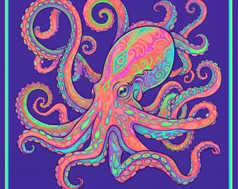 Mahjong Mat, Colorful Octopus Mahjong Table Mat, Navy Blue Coastal Game Night Decor, Mahjong Gift for Women