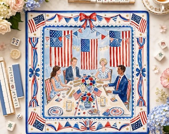 American Mahjong Mat, Patriotic USA Mahjong Table Mat, Red White Blue 4th of July Game Night Decor, Mahjong Gift
