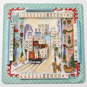 Holiday Christmas Mahjong Mat, Winter City Tram Game Mat, American Mah Jongg Table Mat, Cozy Christmas Home Decor Gift