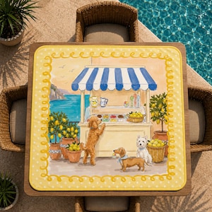 Coastal Mahjong Mat, Neoprene Mahjong Table Mat for American Mah Jongg, Non Slip Lemon Gelato Stand Dogs, Personalized Gift for Women