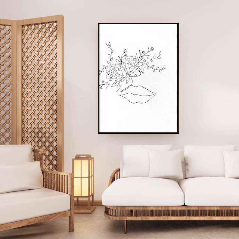 Floral Face Line Art Print, Minimalist Woman Drawing, Abstract Wall Art ...