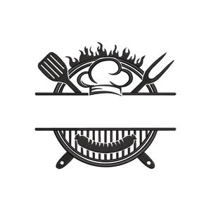 BBQ Split Monogram Embroidery Design, Grill Master Chef Hat Machine File, Instant Download
