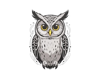 Owl Machine Embroidery Design, Detailed Bird Embroidery File, 5 Sizes, Instant Download