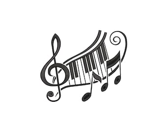 Piano Keys & Treble Clef Embroidery Design, Musical Notes Pattern, Instant Download