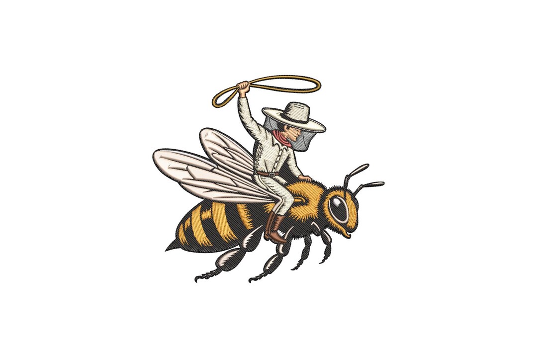 Beehaw Machine Embroidery Design, Cowboy Beekeeper Riding Bee Pattern ...