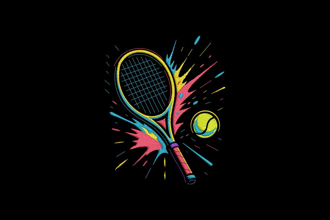 Tennis Racket With Splatter Vector Vibrant Tennis Racket Ball Machine Embroidery Design, Colorful Splash ...