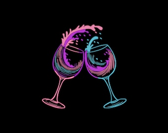 Wine Glasses Cheers Machine Embroidery Design, Vibrant Celebration Toasting Stitch File, Instant Download
