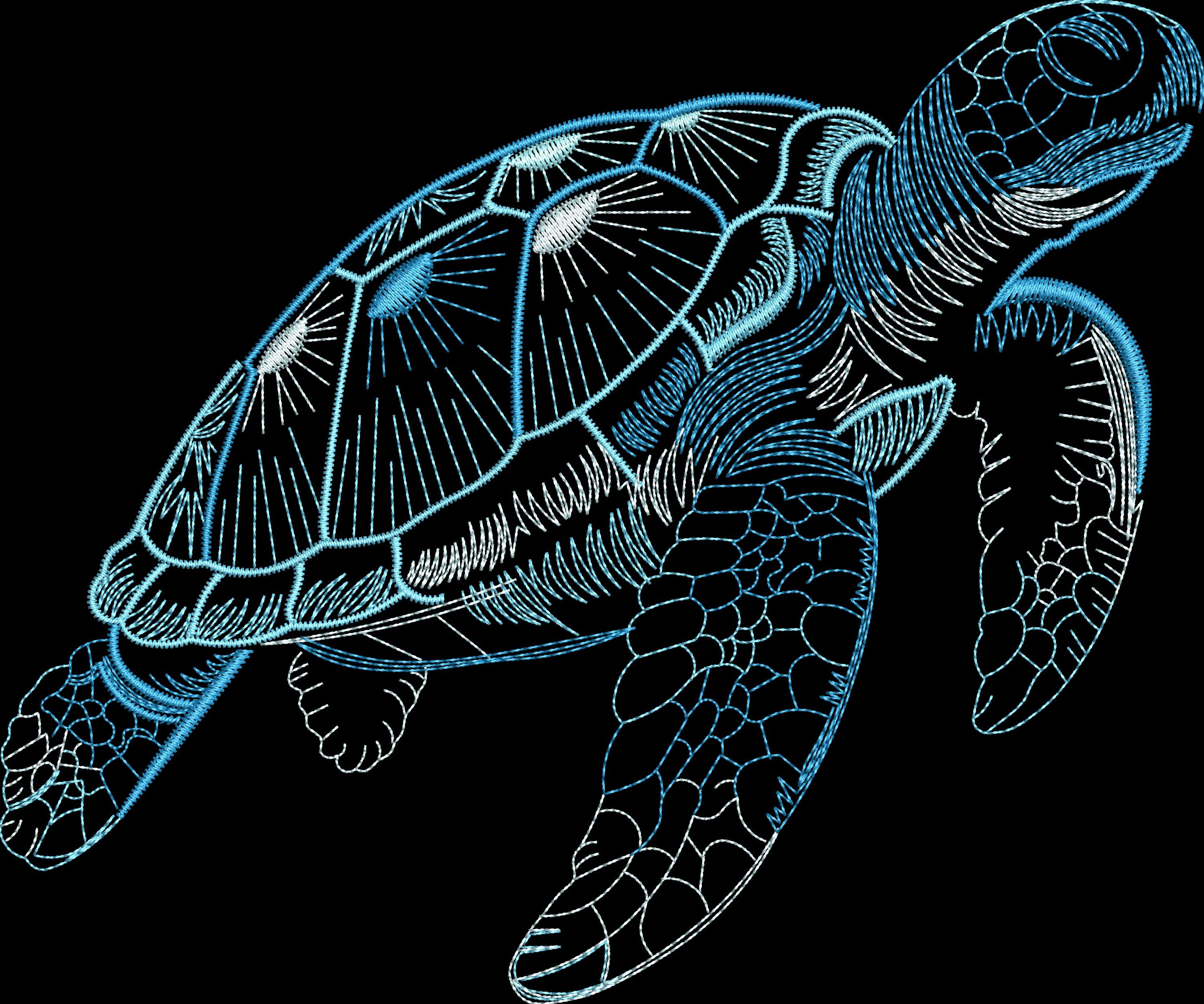 Sea Turtle Machine Embroidery Design, Detailed Ocean Life Stitch File ...