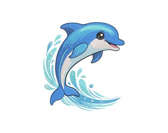 Happy Jumping Dolphin Embroidery Design, Ocean Animal Machine Embroidery File, Instant Download