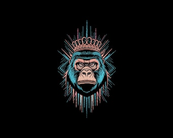 King Gorilla Embroidery Design, Crowned Ape Machine Embroidery File, Streetwear Mascot Art, Instant Download