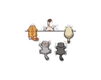 Funny Hanging Cats Machine Embroidery Design, Playful Kitten Stack Stitch File, Instant Download