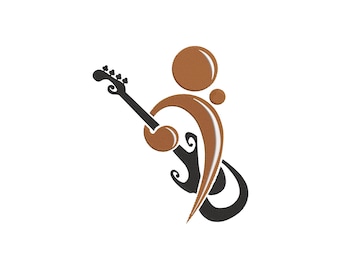 Abstract Bass Guitar Machine Embroidery Design, Musical Clef & Bass Pattern, Instant Download