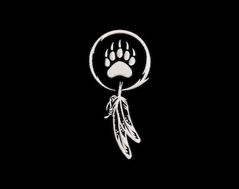Native American Bear Paw Embroidery Design, Dreamcatcher Machine Embroidery, Tribal Feather File, Instant Download
