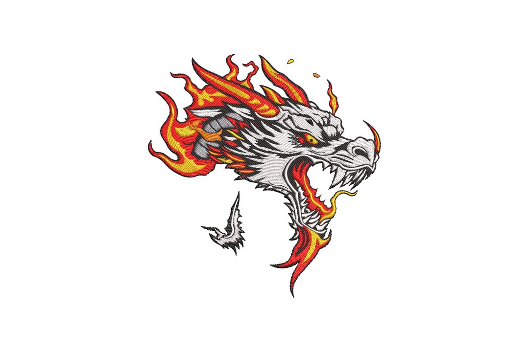 Fire Dragon Machine Embroidery Design, Fierce Mythical, Dragon Head ...