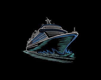 Cruise Ship Embroidery Design, Ocean Liner Machine Embroidery File, Tropical Vacation, Instant Download