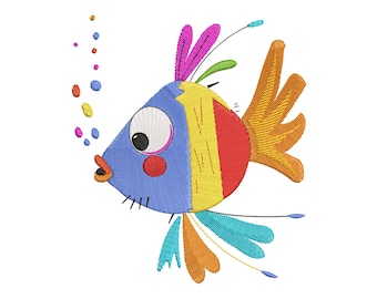 Fish Embroidery Design Digital File, Rainbow Tropical Fish Machine Embroidery Pattern, Instant Download