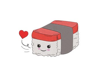 Kawaii Spam Musubi Embroidery Design. Hawaii Foodie Pattern Heart Machine File, Instant Download