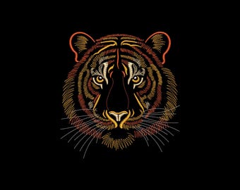 Majestic Tiger Head Machine Embroidery Design, Fierce Jungle Cat Portrait Pattern, Instant Download