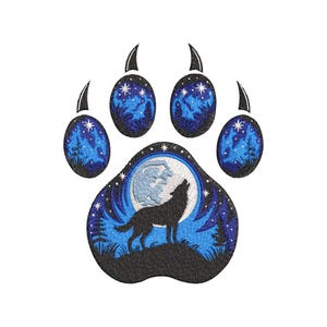 Wolf Paw Embroidery Design, Howling Wolf Machine Embroidery Pattern, 4 Sizes, Instant Download